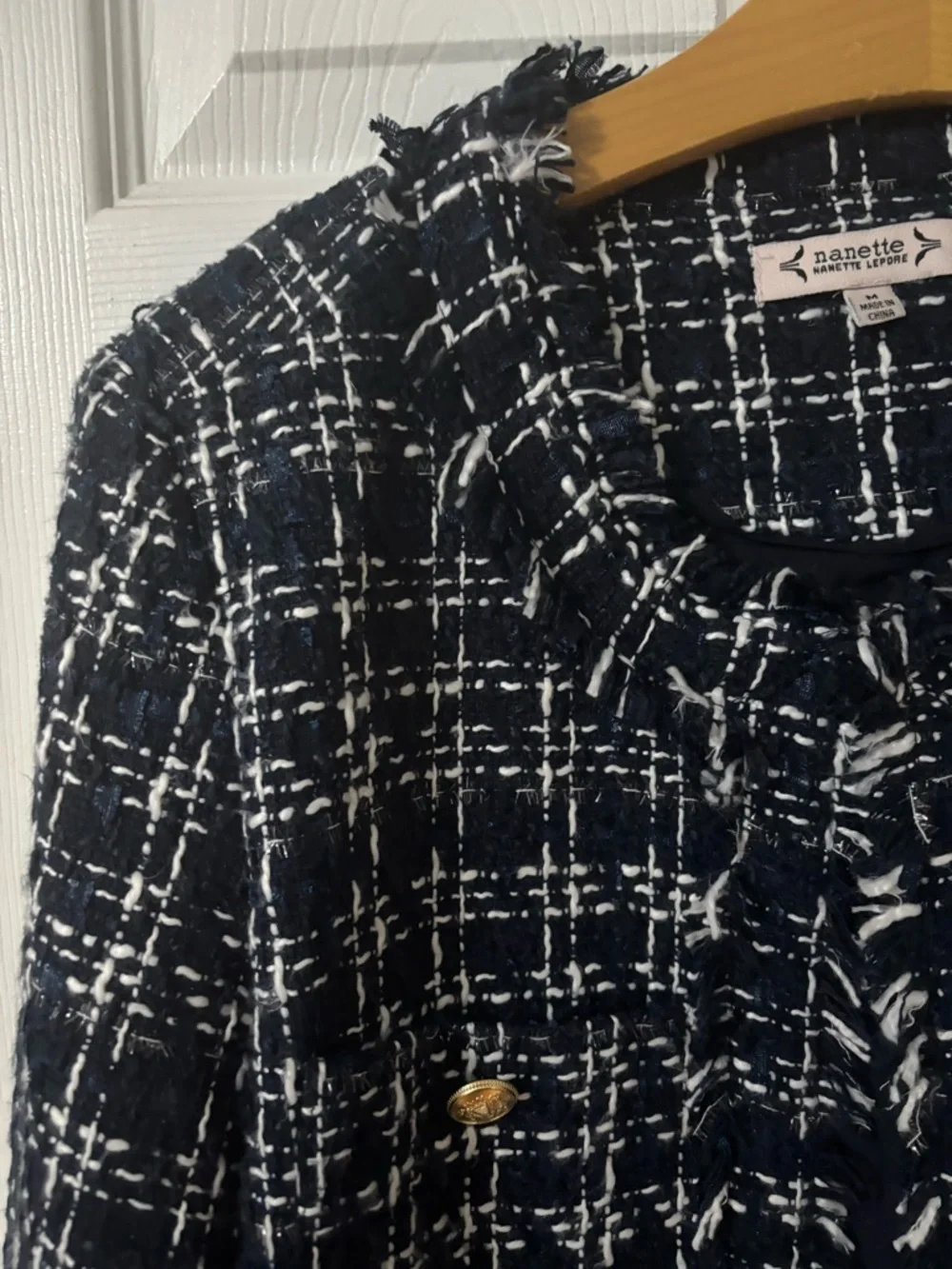 Nanette Lepore Navy & White Tweed Fringe Jacket - Picture 3 of 9